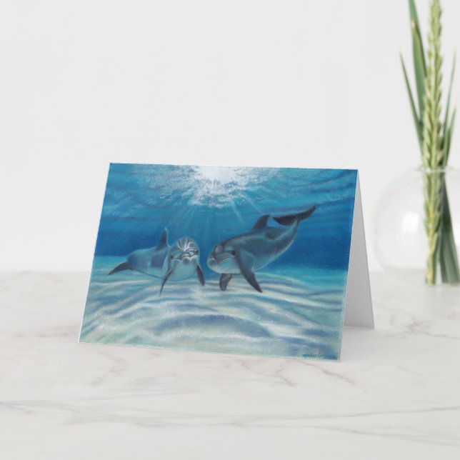 Tarjeta de saludo para delfines melindrosos azules (Anverso)
