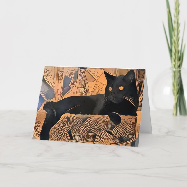Tarjeta de saludo para gato negro, inspirada en gr (Anverso)