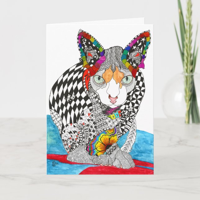 Tarjeta de saludo para gato Sphynx sin pelo colori (Anverso)