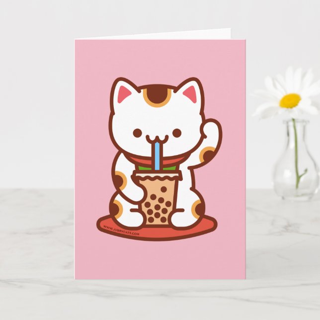Tarjeta de saludo para Gatos: BOBA KIT-TEA MANEKI- (Planta pequeña)