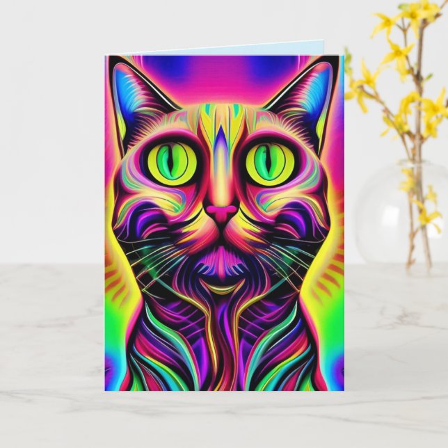 tarjeta de saludo para gatos curiosos (flor amarilla)