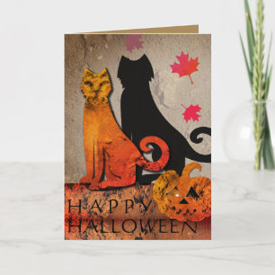 Tarjeta de saludo para gatos de Halloween