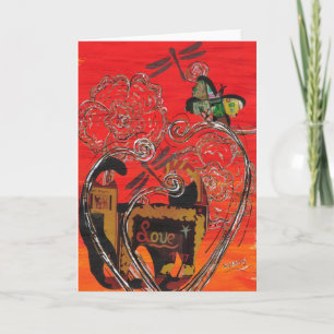 Tarjeta de saludo para gatos y mariposas de amor