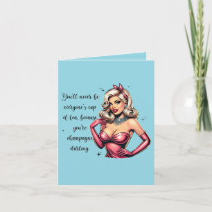 Tarjeta de saludo para mujeres con salsa; champán;