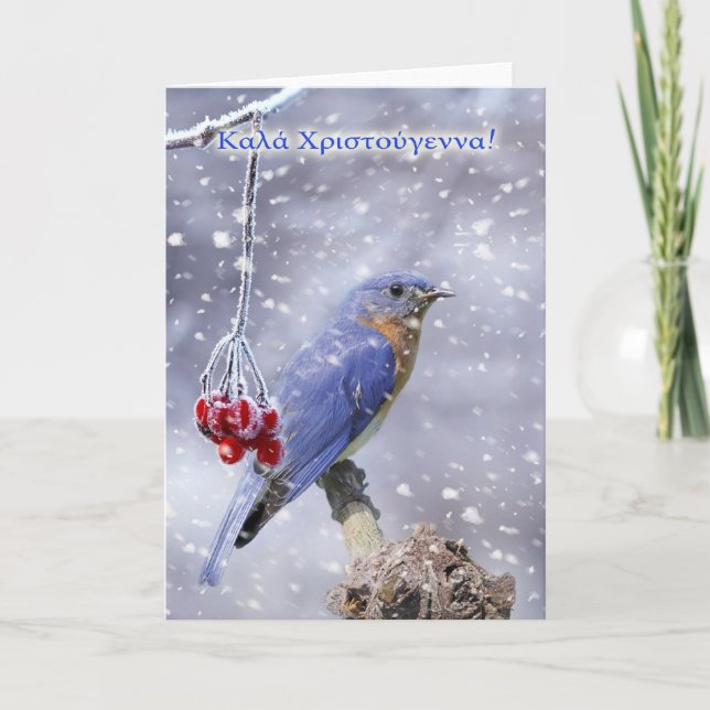 Tarjeta de saludo para Navidades de aves griegas - (Anverso)