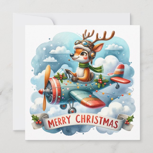 Tarjeta de saludo para Navidades de avión voladore (Anverso)