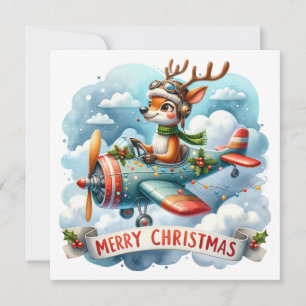 Tarjeta de saludo para Navidades de avión voladore