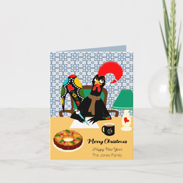 Tarjeta de saludo para Navidades de gallos de Port (Anverso)