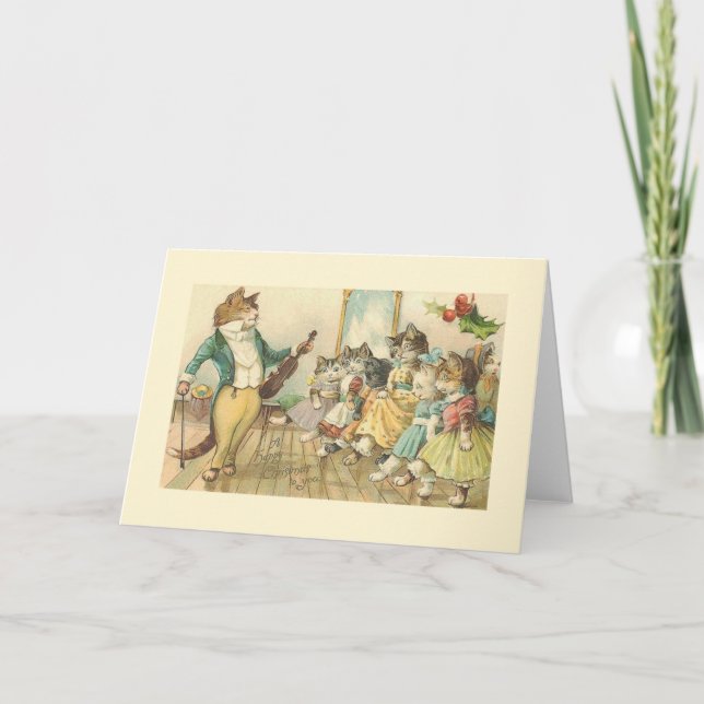 Tarjeta de saludo para Navidades de gatos de baile (Anverso)