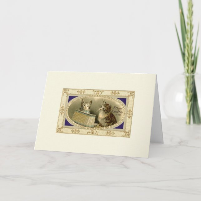 Tarjeta de saludo para Navidades de gatos de época (Anverso)
