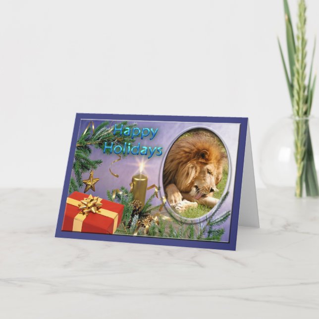 Tarjeta de saludo para Navidades de leones african (Anverso)