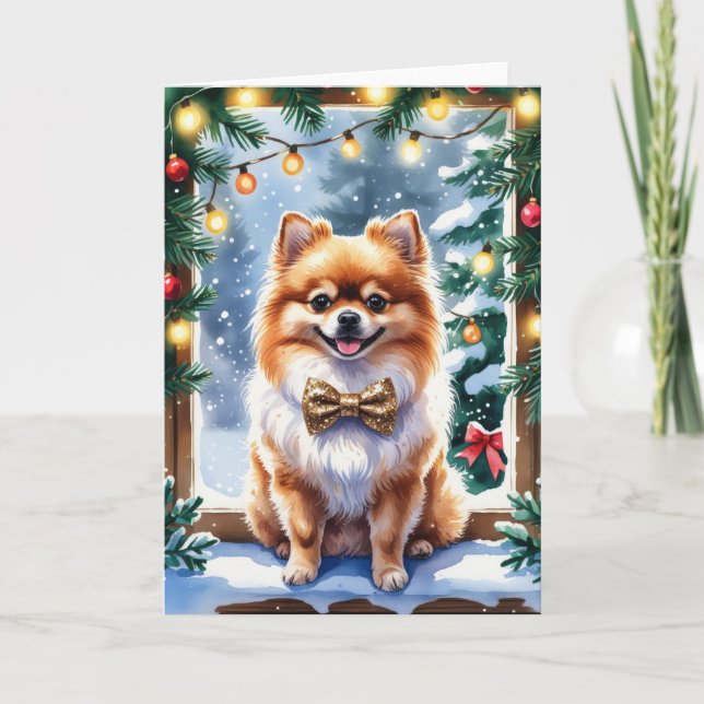 Tarjeta de saludo para Navidades de perro de Pomer (Anverso)
