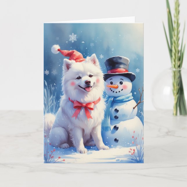 Tarjeta de saludo para Navidades de perro de Samoy (Anverso)