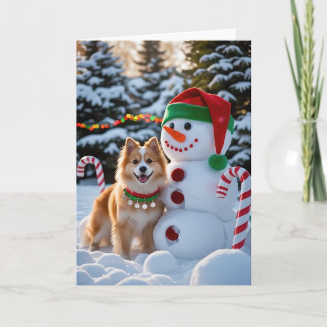 Tarjeta de saludo para Navidades de perro de Spitz (Anverso)