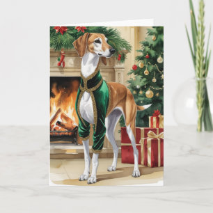 Tarjeta de saludo para Navidades de perro Saluki
