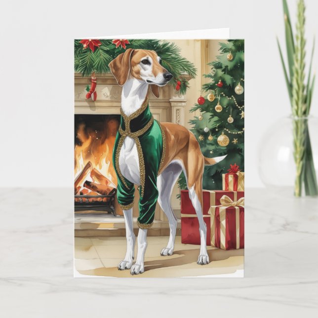 Tarjeta de saludo para Navidades de perro Saluki (Anverso)