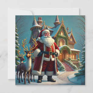 Tarjeta de saludo para Navidades de Santa y de ren