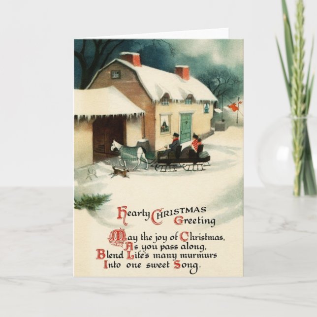 Tarjeta de saludo para Navidades de Vintage Sleigh (Anverso)