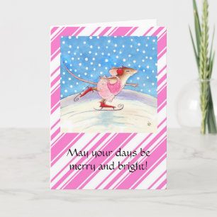 Tarjeta de saludo para Navidades rosados del ratón