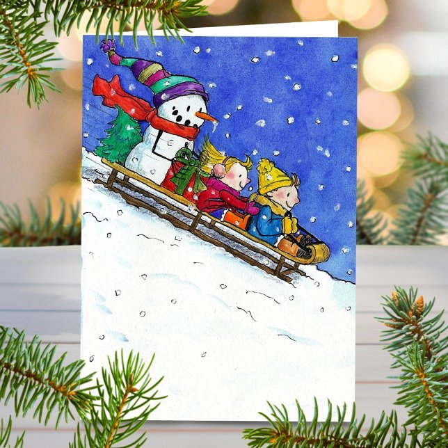 Tarjeta de saludo para niños felices en trineo (Subido por el creador)