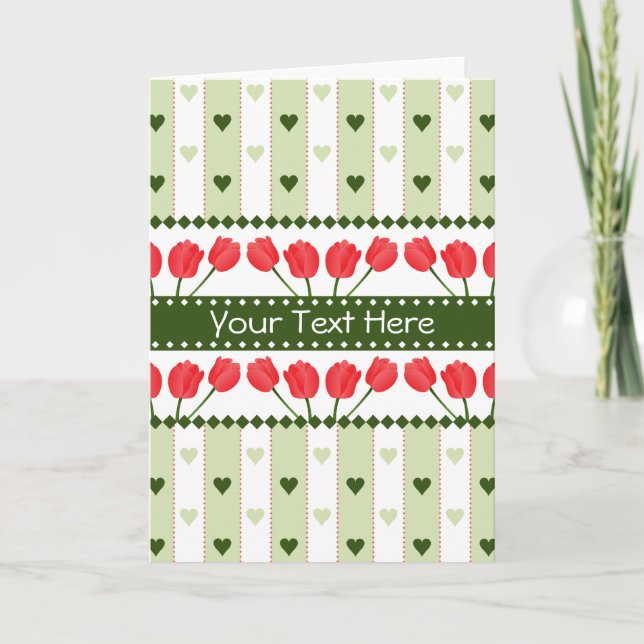 Tarjeta de saludo para tulipanes y corazones, pers (Anverso)