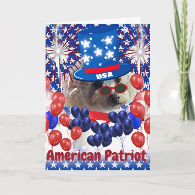 Tarjeta de saludo patriota americano de poodle (Anverso)