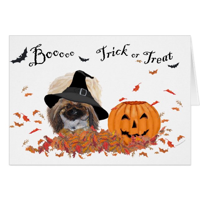 Tarjeta de saludo Pekingese Halloween (Anverso (Horizontal))