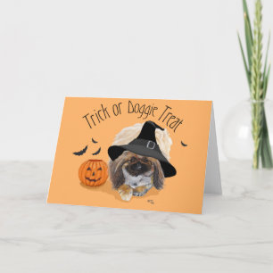 Tarjeta de saludo Pekingese Halloween