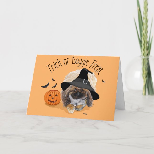 Tarjeta de saludo Pekingese Halloween (Anverso)