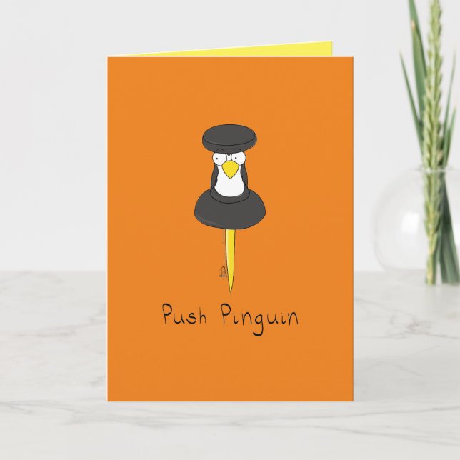 Tarjeta de saludo penguín "Push Pinguin" (Anverso)