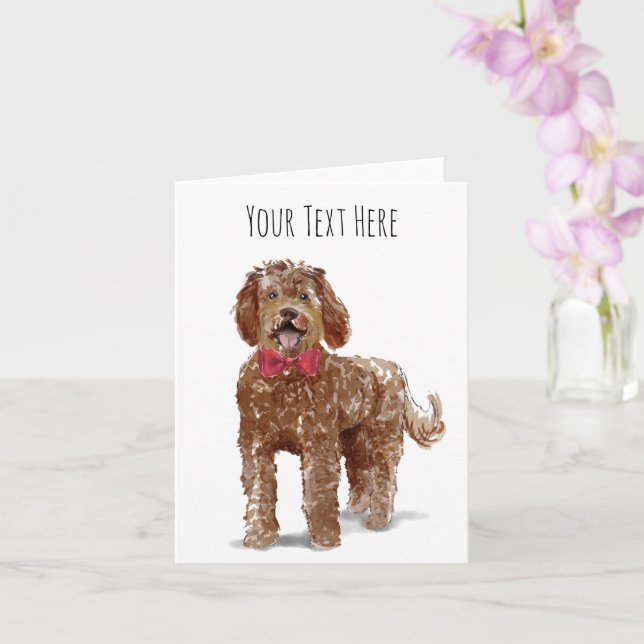 Tarjeta de saludo personalizada de Labradoodle (Orquídea)