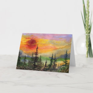 Tarjeta de saludo Pinescape "Red Sun Setting"