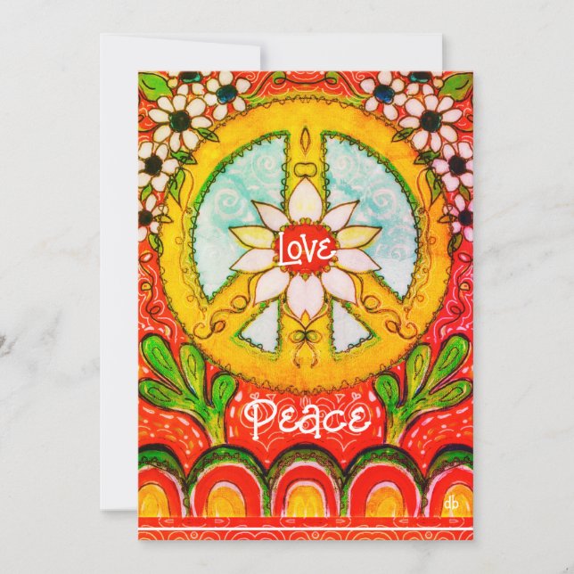 Tarjeta de saludo plana con signo de amor y paz (Anverso)
