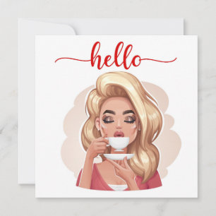 Tarjeta de saludo plana Cute Retro Chica
