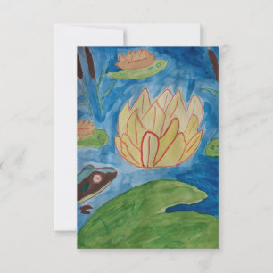 Tarjeta de saludo plana de Frog & Waterlilies