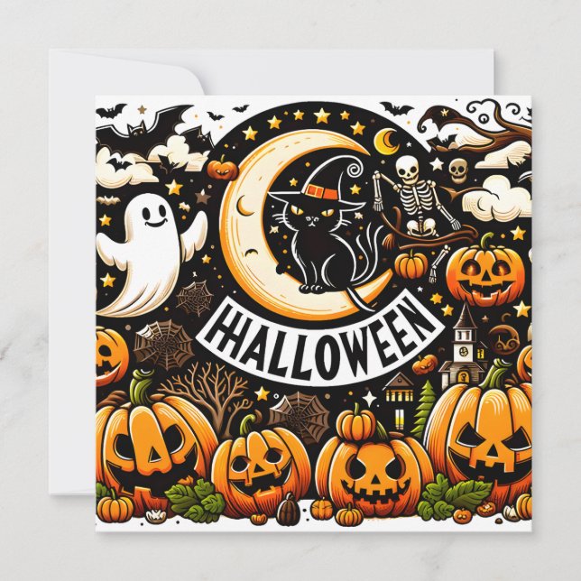 Tarjeta de saludo plana de Halloween (Anverso)