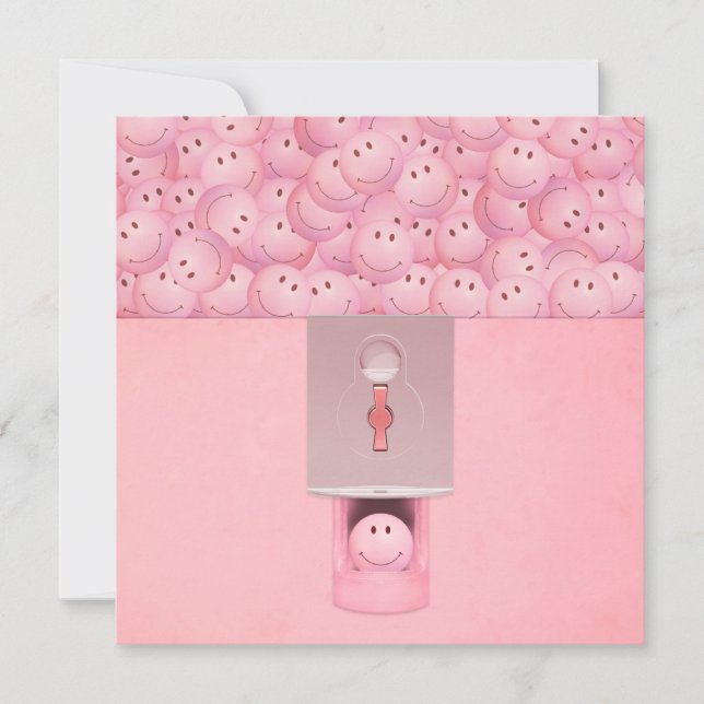 Tarjeta de saludo plana de la máquina Gumball rosa (Anverso)