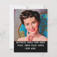 Tarjeta de saludo plana divertida cita de vino ama