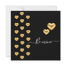 Tarjeta de saludo plana Gold Heart Black Valentine