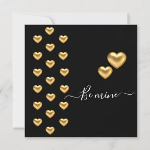 Tarjeta de saludo plana Gold Heart Black Valentine
