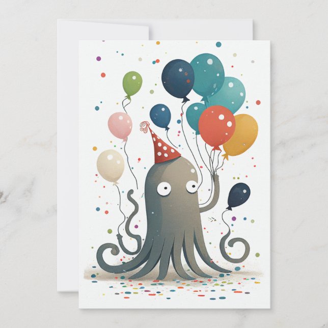 Tarjeta de saludo plana Octopus Fiesta (Anverso)