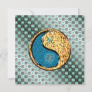 Tarjeta de saludo plana Pisces & Fire Rabbit