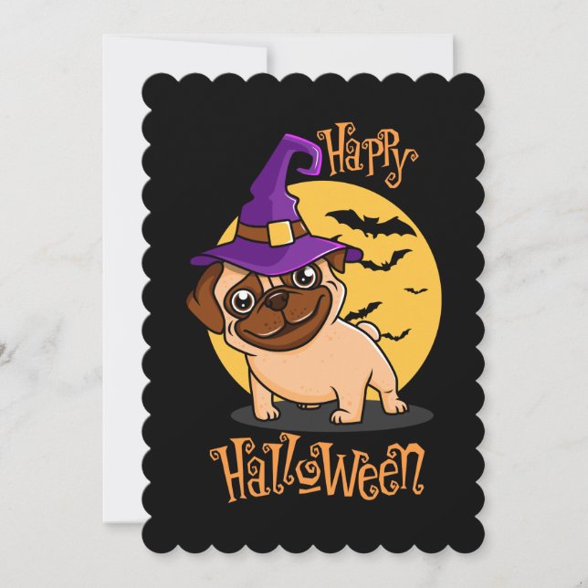 Tarjeta de saludo plana Puggy de Halloween (Anverso)
