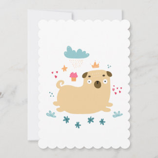 Tarjeta de saludo plana Puggy Happy
