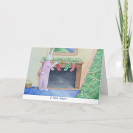 Tarjeta de saludo plegable de Santa Bunny