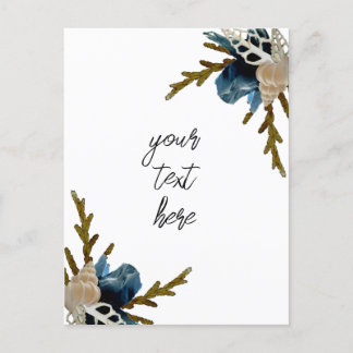 Tarjeta de saludo plegada marina con ramo floral c