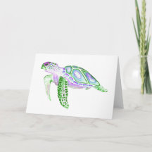 Tarjeta de saludo plegada Tortuga verde 5x7