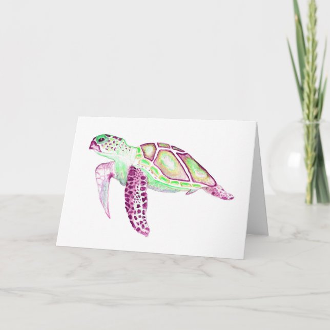 Tarjeta de saludo plegada Tortuga verde 5x7 (Anverso)