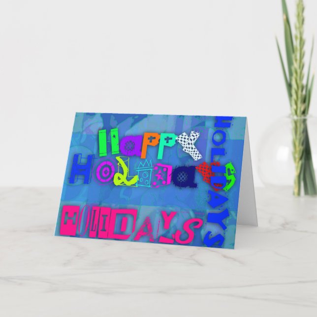 Tarjeta de saludo Pop Colorful Happy Holidays (Anverso)
