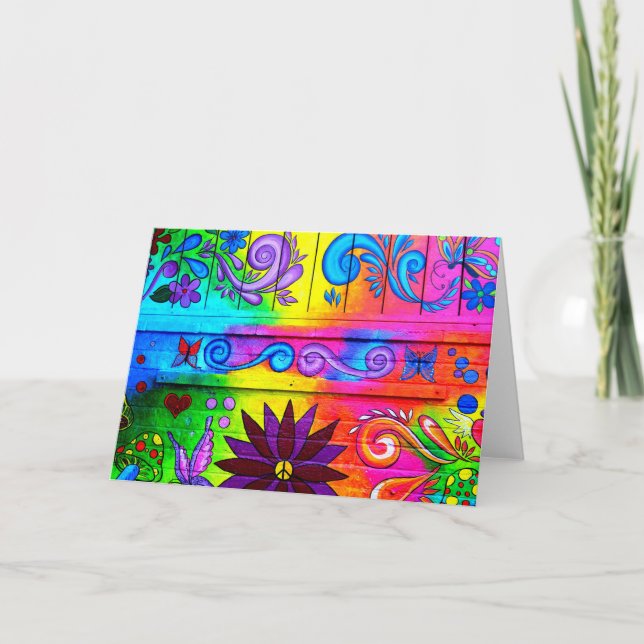 Tarjeta de saludo psicodélico hippie de los años 7 (Anverso)